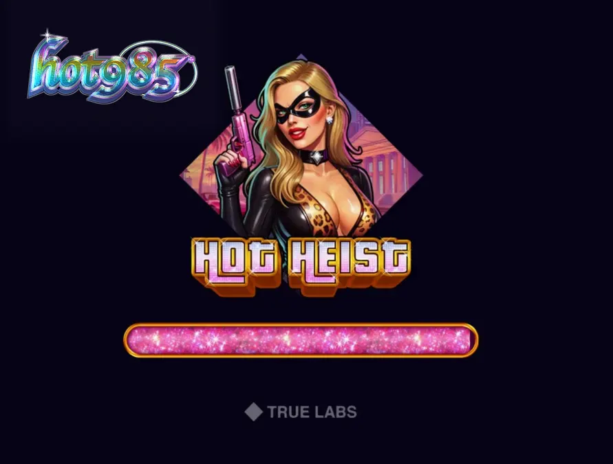 Tampilan antarmuka slot Hot Heist dengan tema neon dan elemen kriminal
