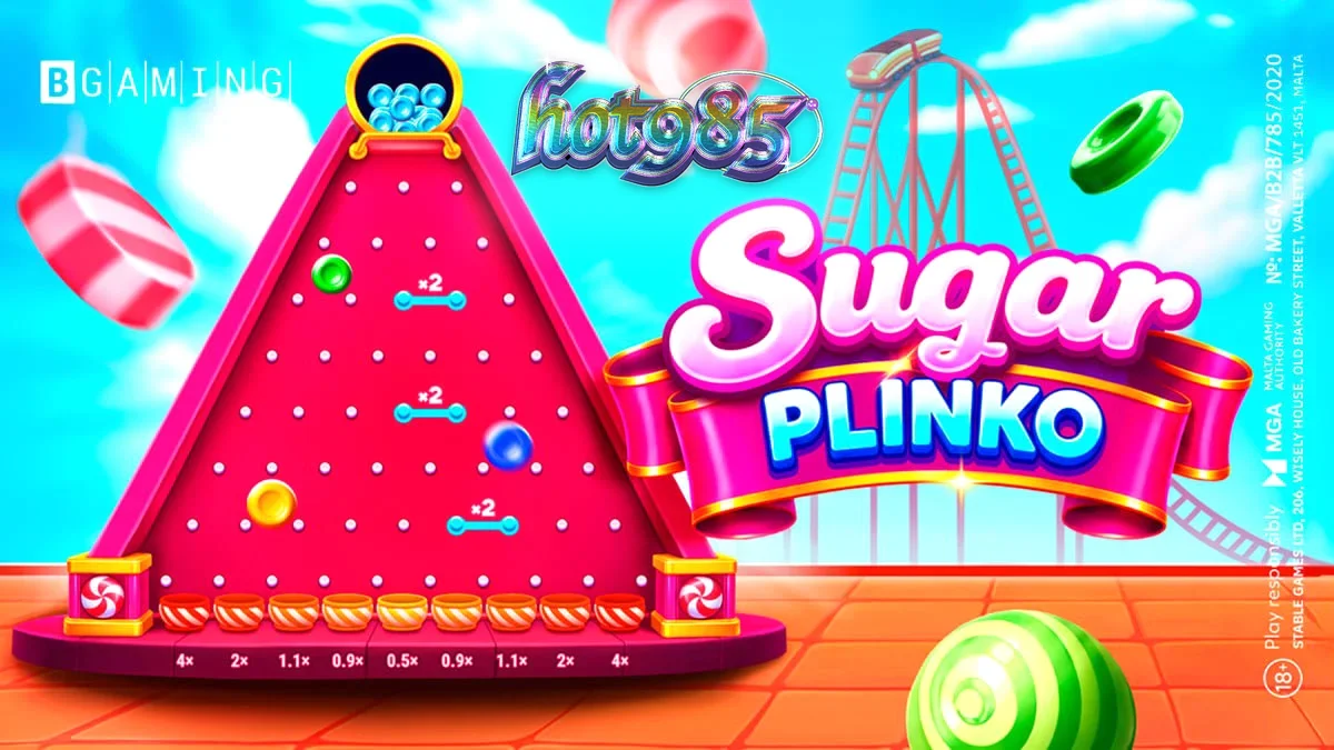 Tampilan antarmuka permainan Sugar Plinko di layar ponsel pintar dengan tema permen yang cerah.